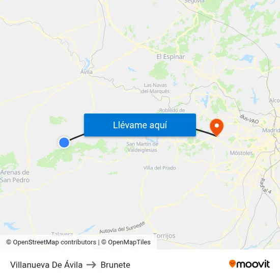 Villanueva De Ávila to Brunete map