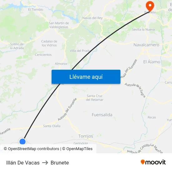 Illán De Vacas to Brunete map