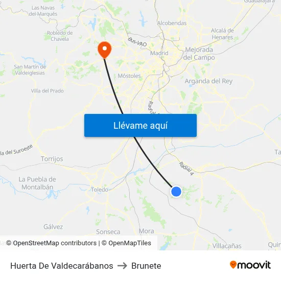 Huerta De Valdecarábanos to Brunete map