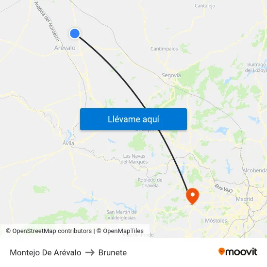 Montejo De Arévalo to Brunete map