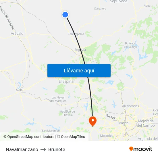 Navalmanzano to Brunete map