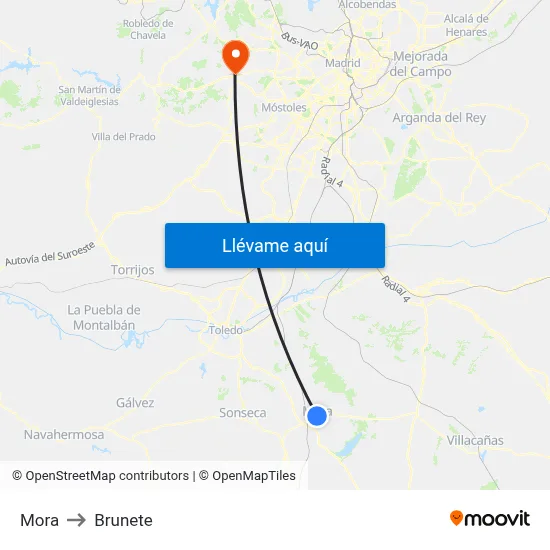Mora to Brunete map