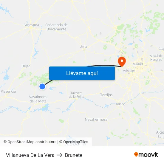 Villanueva De La Vera to Brunete map