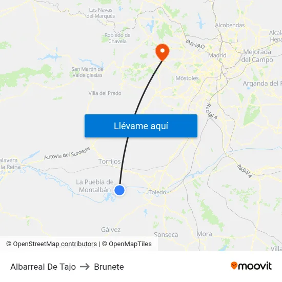 Albarreal De Tajo to Brunete map