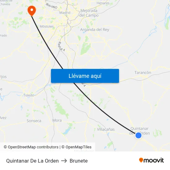 Quintanar De La Orden to Brunete map