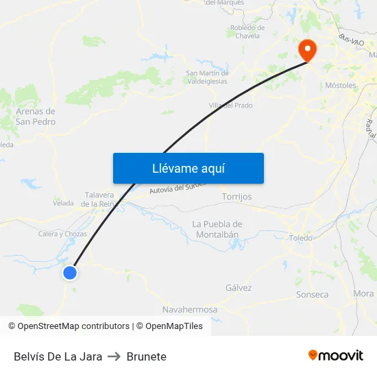 Belvís De La Jara to Brunete map