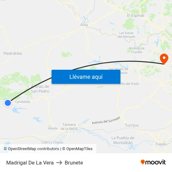 Madrigal De La Vera to Brunete map