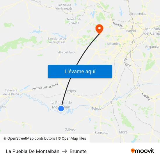La Puebla De Montalbán to Brunete map