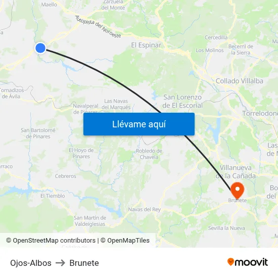 Ojos-Albos to Brunete map