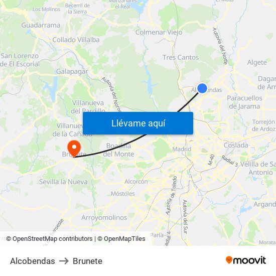 Alcobendas to Brunete map