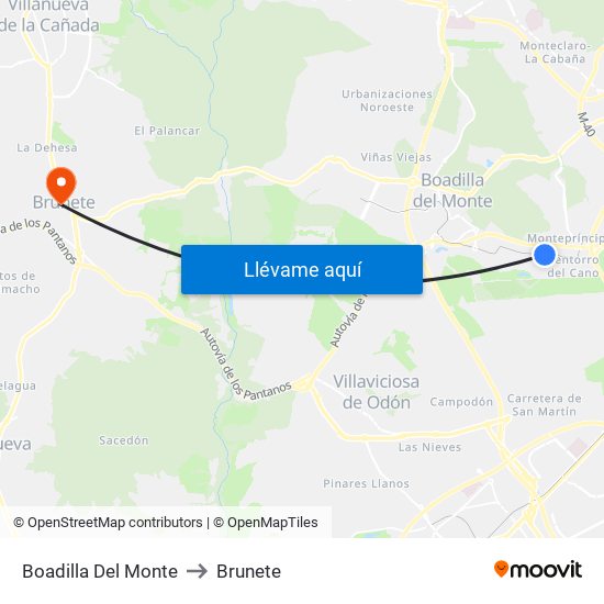 Boadilla Del Monte to Brunete map