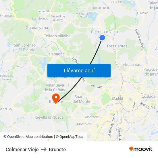 Colmenar Viejo to Brunete map
