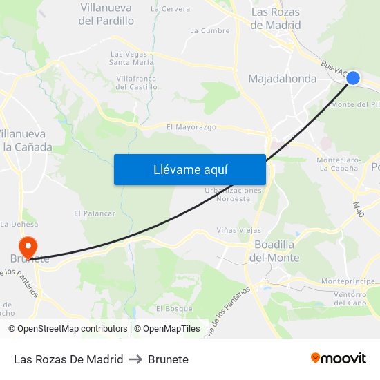 Las Rozas De Madrid to Brunete map