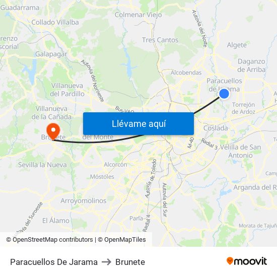 Paracuellos De Jarama to Brunete map