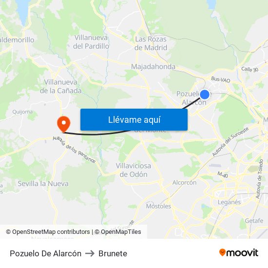 Pozuelo De Alarcón to Brunete map
