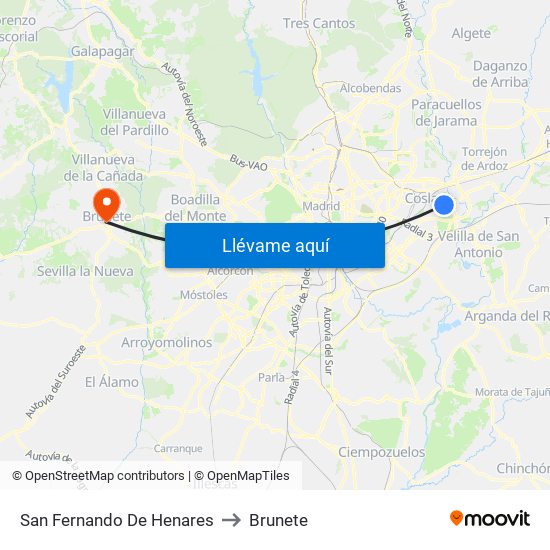 San Fernando De Henares to Brunete map