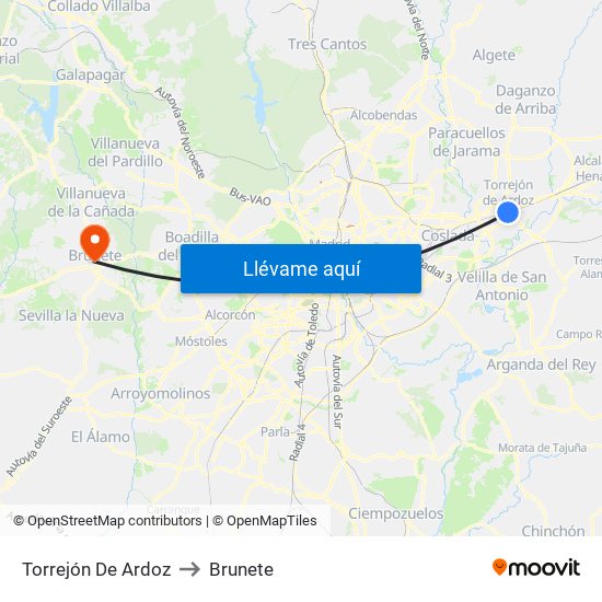 Torrejón De Ardoz to Brunete map