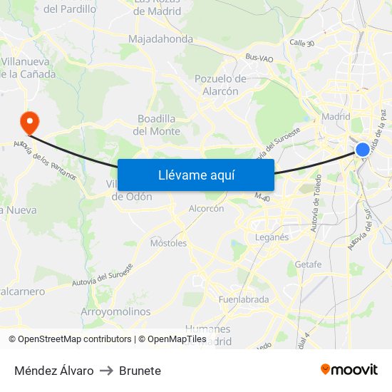Méndez Álvaro to Brunete map