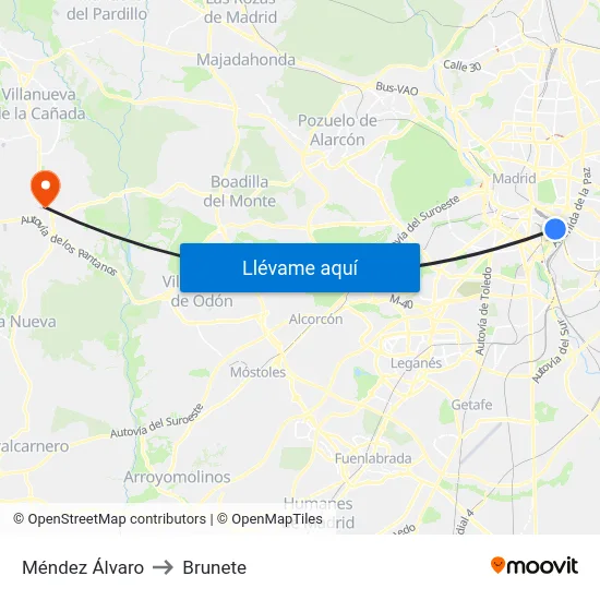 Méndez Álvaro to Brunete map