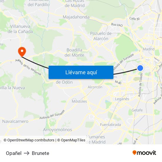 Opañel to Brunete map