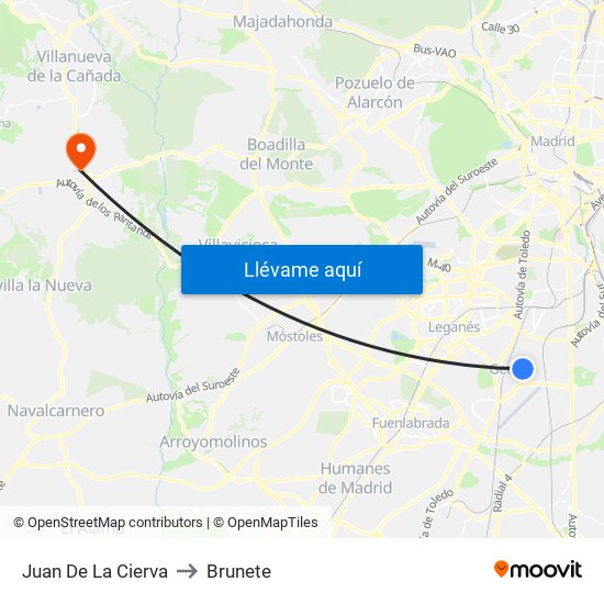 Juan De La Cierva to Brunete map