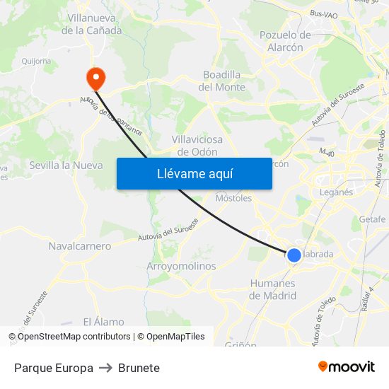 Parque Europa to Brunete map