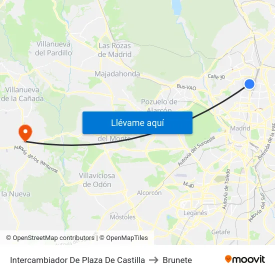 Intercambiador De Plaza De Castilla to Brunete map