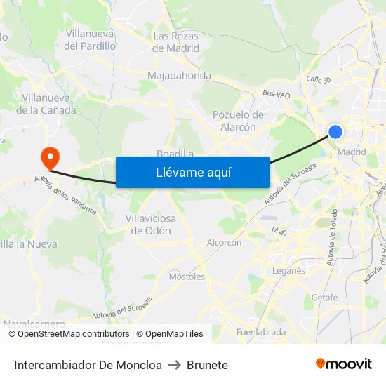Intercambiador De Moncloa to Brunete map