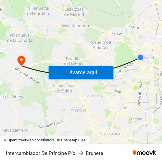 Intercambiador De Príncipe Pío to Brunete map