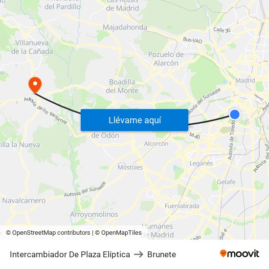 Intercambiador De Plaza Elíptica to Brunete map