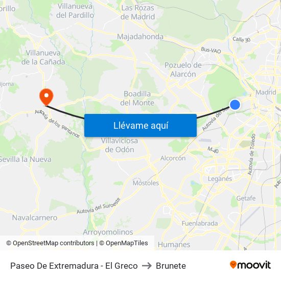 Paseo De Extremadura - El Greco to Brunete map