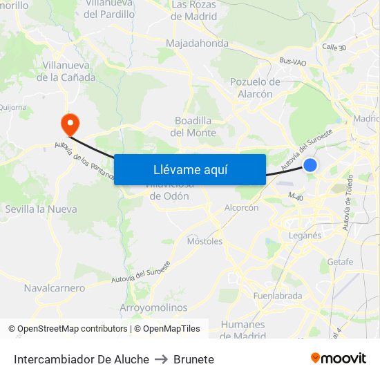 Intercambiador De Aluche to Brunete map
