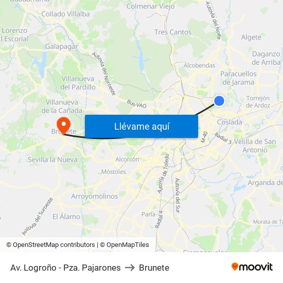 Av. Logroño - Pza. Pajarones to Brunete map