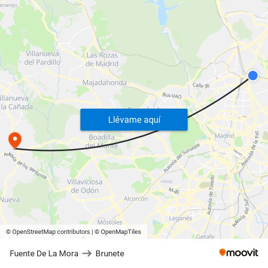 Fuente De La Mora to Brunete map