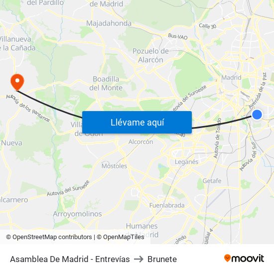 Asamblea De Madrid - Entrevías to Brunete map