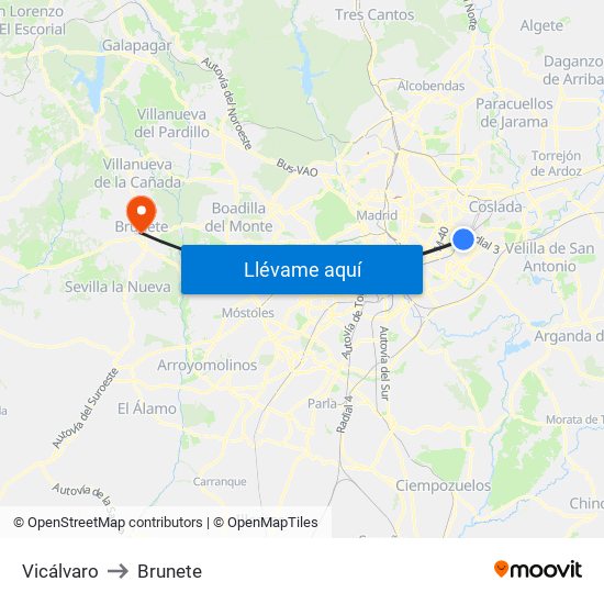 Vicálvaro to Brunete map