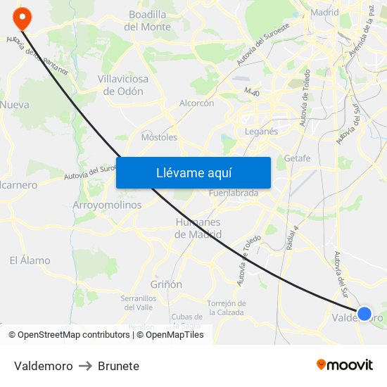 Valdemoro to Brunete map