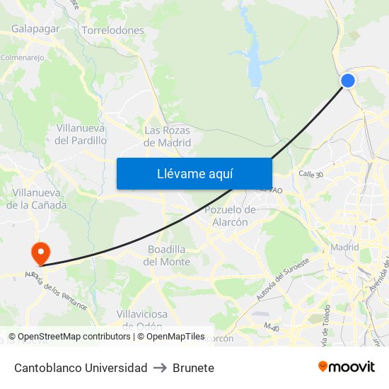 Cantoblanco Universidad to Brunete map