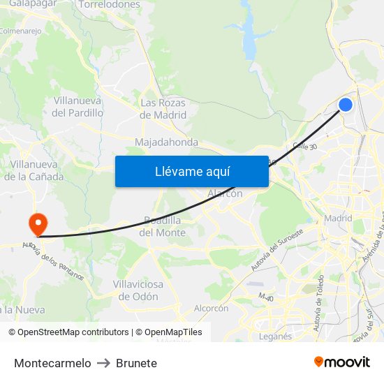 Montecarmelo to Brunete map