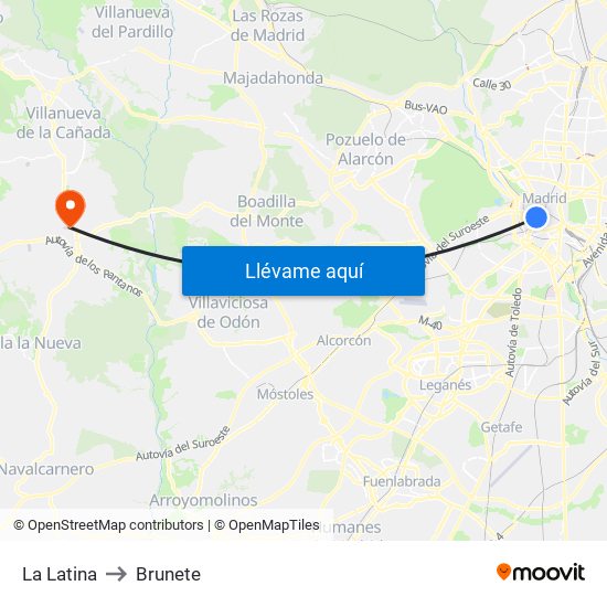 La Latina to Brunete map