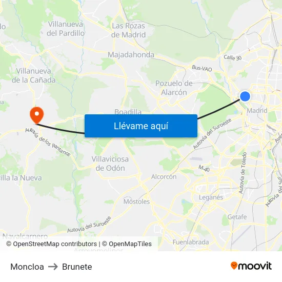 Moncloa to Brunete map