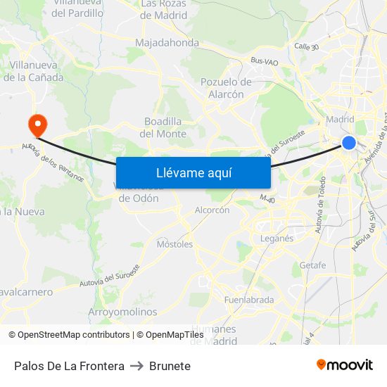 Palos De La Frontera to Brunete map