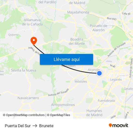 Puerta Del Sur to Brunete map