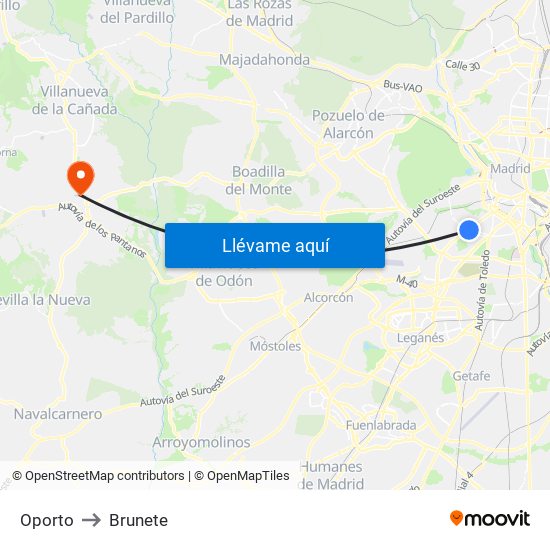Oporto to Brunete map
