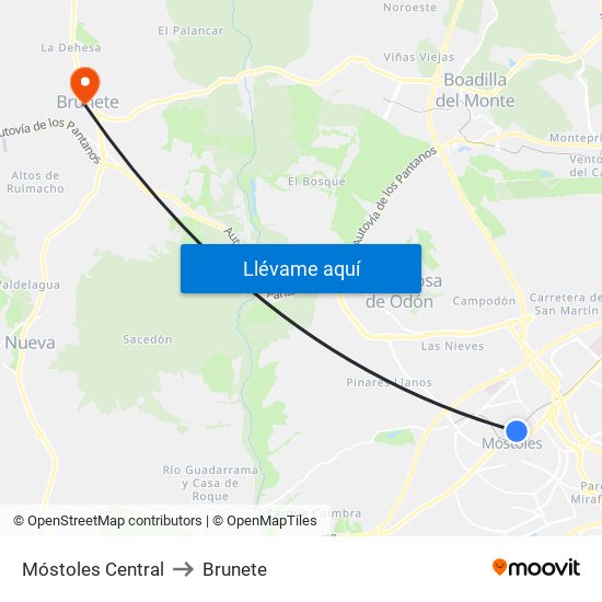 Móstoles Central to Brunete map