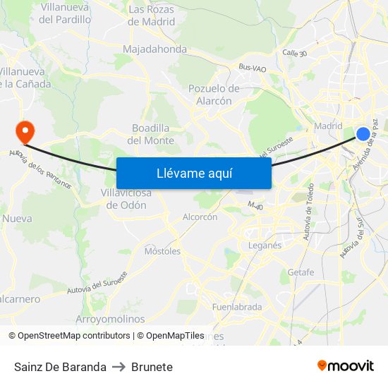 Sainz De Baranda to Brunete map