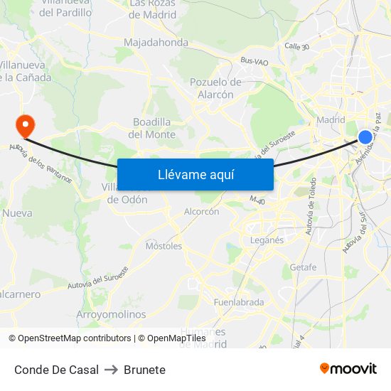 Conde De Casal to Brunete map