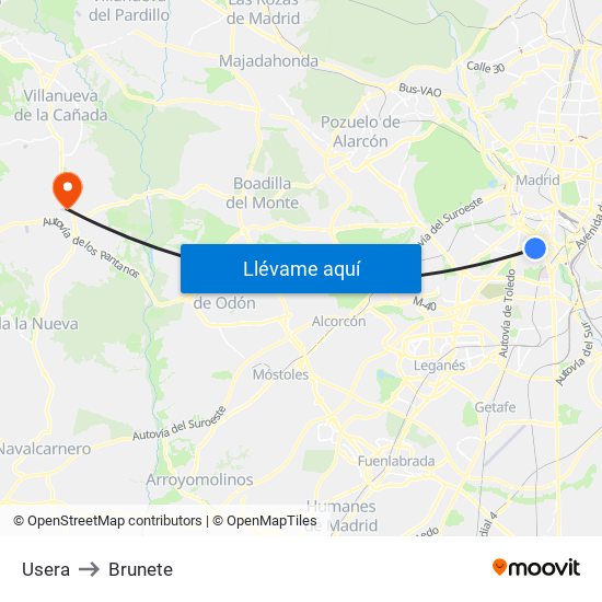Usera to Brunete map