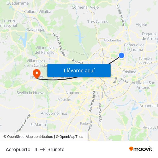 Aeropuerto T4 to Brunete map