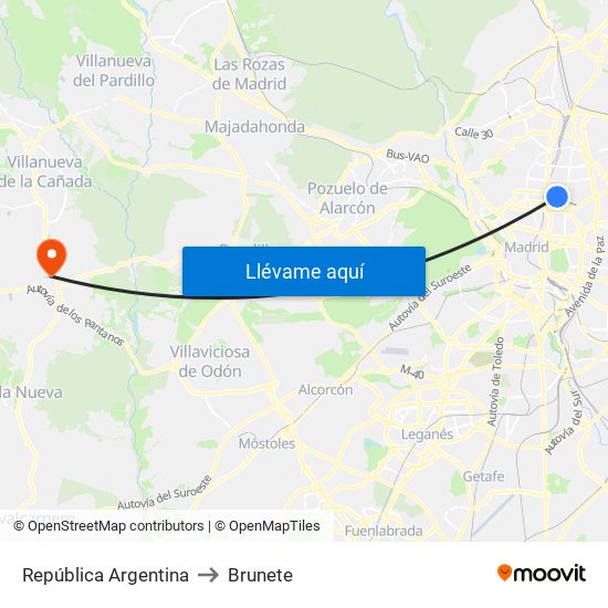 República Argentina to Brunete map